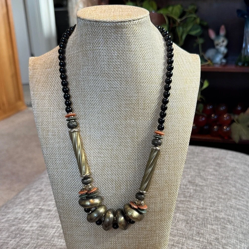 Vintage Black and Gold Statement Necklace